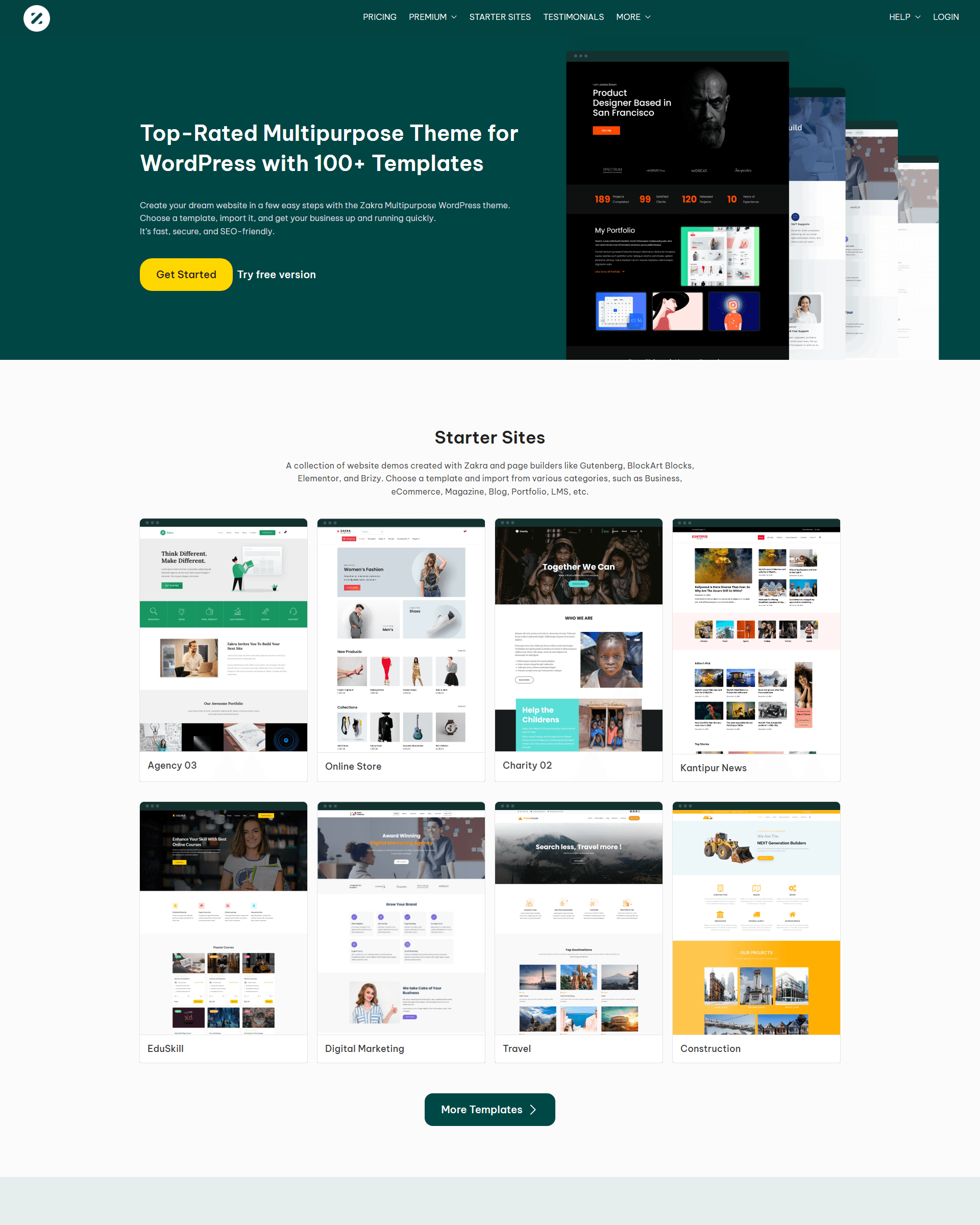 Zakra theme full homepage